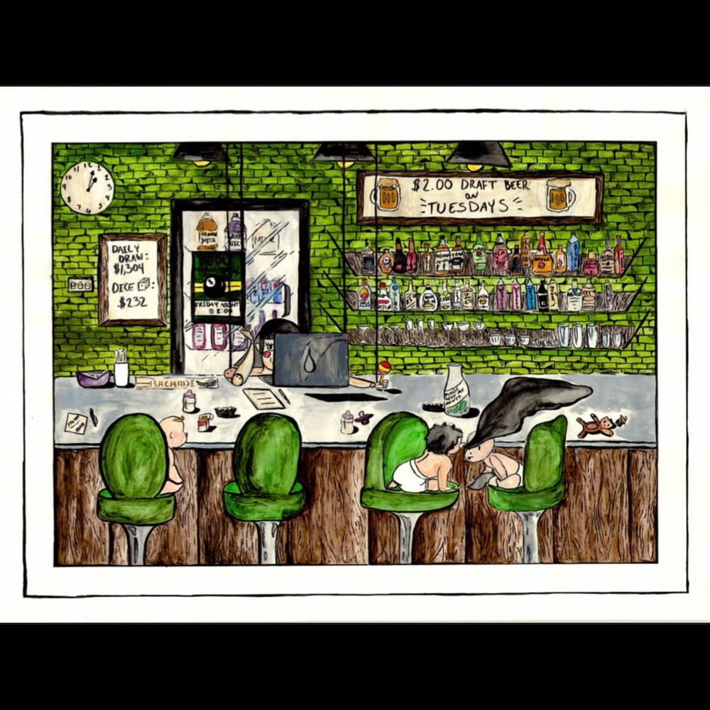 Comical bar scene prints